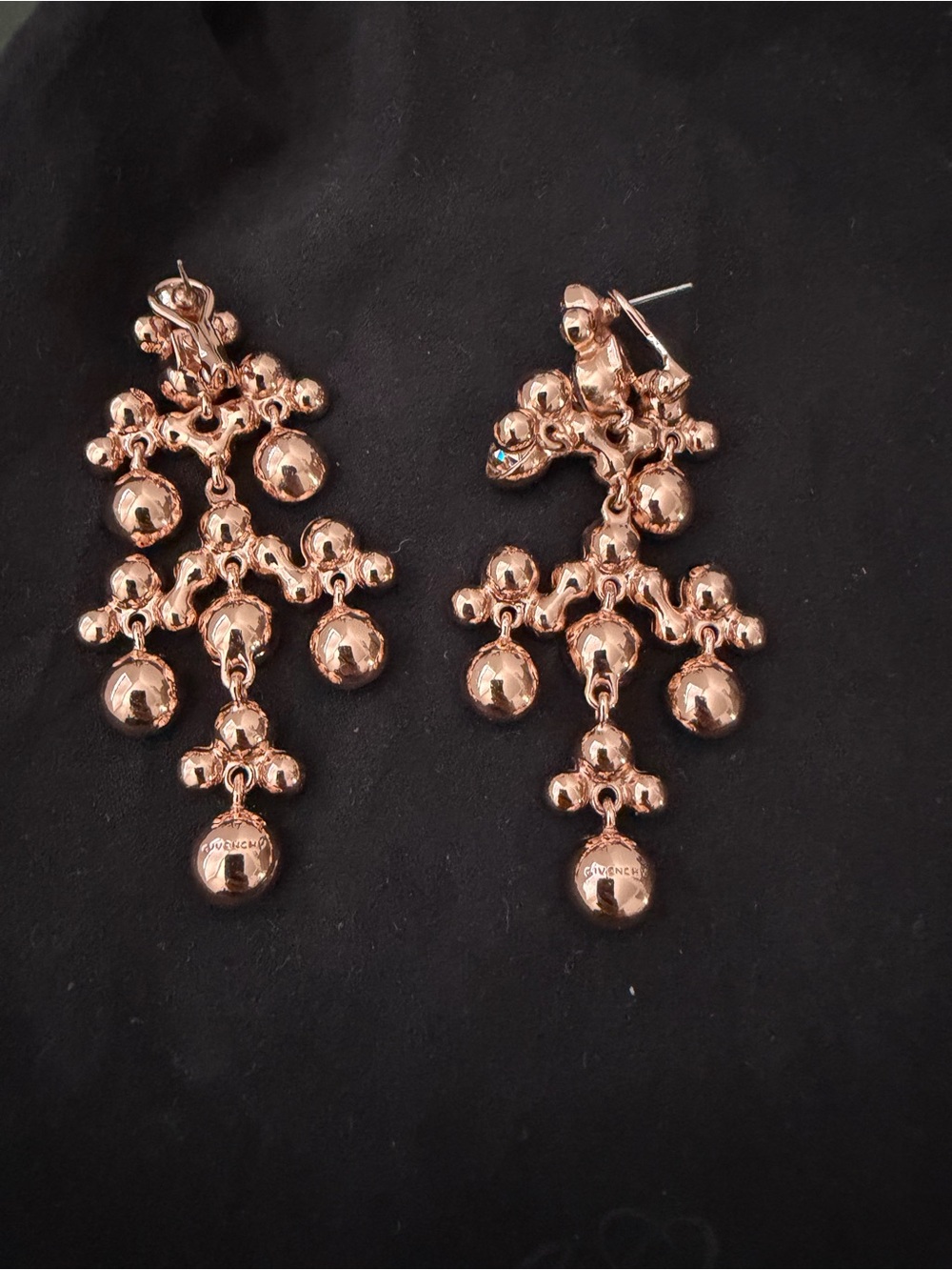 SALE✨Givenchy Rose Goldtone Peach Bezel Crystal Chandelier Statement Earrings - Picture 7 of 11